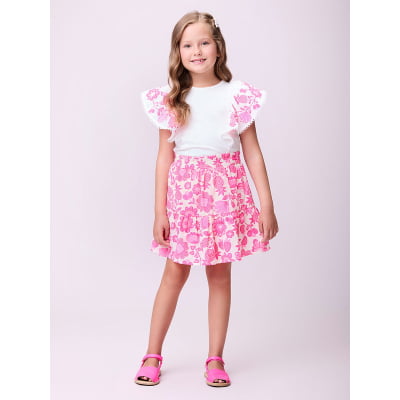 Conjunto Infantil Momi Flores Rosa Neon