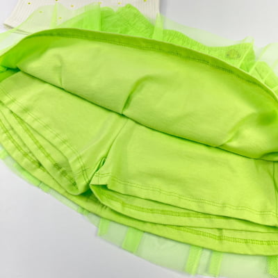 Conjunto Infantil Momi Regata Strass & Saia Tule Verde Neon