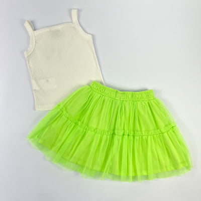 Conjunto Infantil Momi Regata Strass & Saia Tule Verde Neon