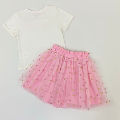 Conjunto Infantil Momi T-Shirt Flor 3D & Saia de Tule Glitter 