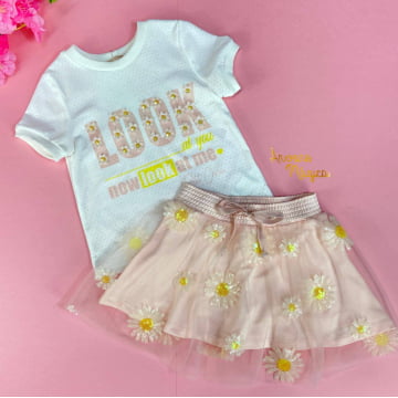 Conjunto Infantil Saia Margaridas Tule Petit Cherie Conjunto Infantil Saia Margaridas Tule Petit Cherie