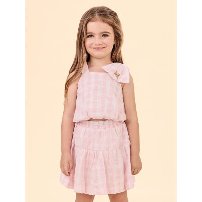 Conjunto Infantil Xadrez Rosa Animê