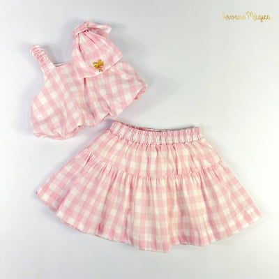 Conjunto Infantil Xadrez Rosa Animê