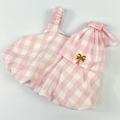 Conjunto Infantil Xadrez Rosa Animê