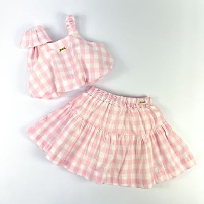 Conjunto Infantil Xadrez Rosa Animê