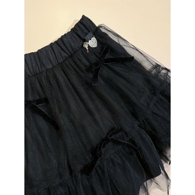 Conjunto Infantil Blusa e Saia de Tule Laços Bordados Animê