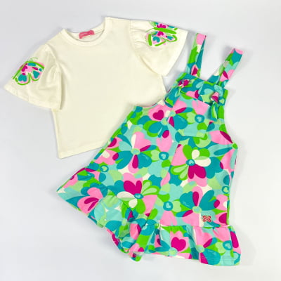 Jardineira Infantil Momi Borboletas Com Blusa