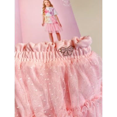 Saia Infantil Tule Flocado Rosa Momi