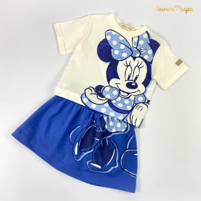 Conjunto Infantil Animê Blue Minnie e Mickey Disney