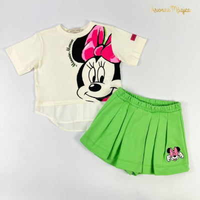 Conjunto Infantil Blusa Minnie Disney & Short Saia Verde Animê