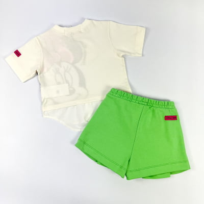 Conjunto Infantil Blusa Minnie Disney & Short Saia Verde Animê