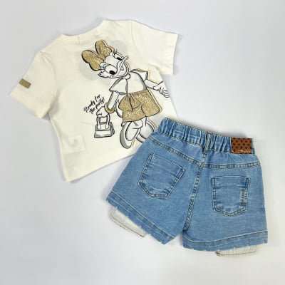 Conjunto Infantil Blusa Minnie & Margarida Short Jeans Animê