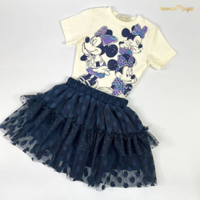 Conjunto Infantil Blusa Minnie & Saia Tule Poás Animê