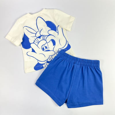 Conjunto Infantil Blusa Minnie e Short Saia Laço Azul Animê