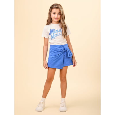 Conjunto Infantil Blusa Minnie e Short Saia Laço Azul Animê