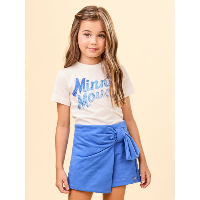 Conjunto Infantil Blusa Minnie e Short Saia Laço Azul Animê