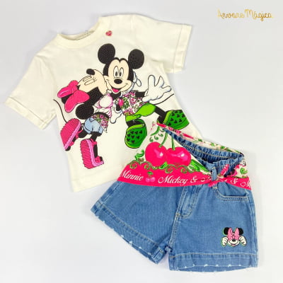 Conjunto Infantil Mickey e Minnie Jeans Animê