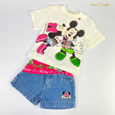 Conjunto Infantil Mickey e Minnie Jeans Animê