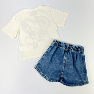  Conjunto Infantil Momi Blusa Daisy & Donald Short Saia Jeans