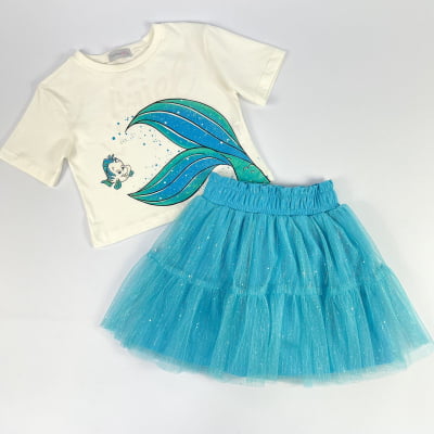 Conjunto Infantil Momi Saia Tule Brilhos Sereia