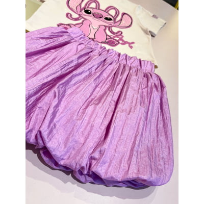 Conjunto Infantil Angel Disney e Saia Balonê Momi