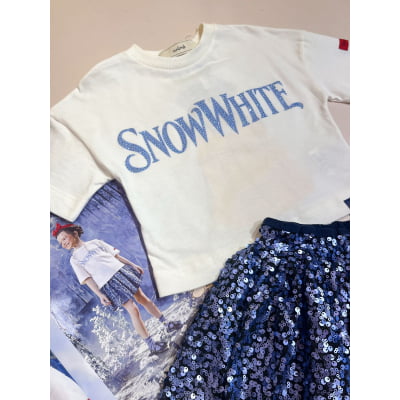Conjunto Infantil Branca de Neve Disney Saia de Paetês Animê
