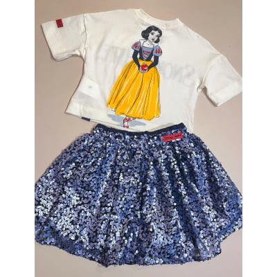 Conjunto Infantil Branca de Neve Disney Saia de Paetês Animê