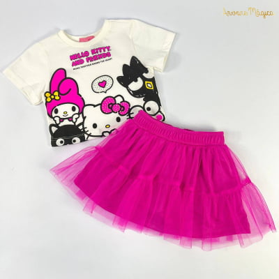 Conjunto Infantil Momi Blusa Hello Kitty And Friends & Saia de Tule Pink