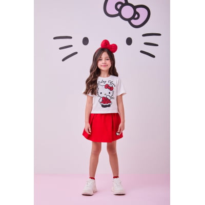 Conjunto Infantil Momi Blusa Hello Kitty & Short Saia Vermelho