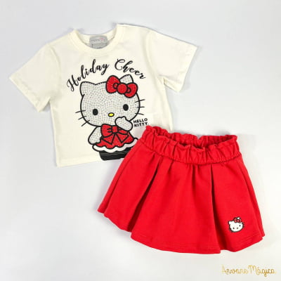 Conjunto Infantil Momi Blusa Hello Kitty & Short Saia Vermelho