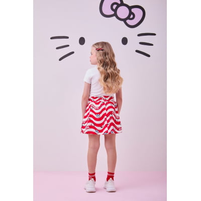 Conjunto Infantil Momi Blusa Hello Kitty Strass & Saia Ondinhas