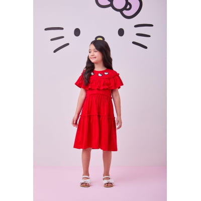 Vestido Infantil Momi Vermelho Patch Hello Kitty