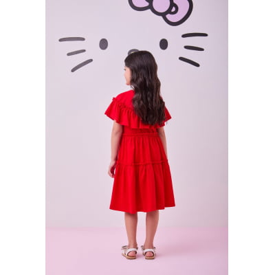 Vestido Infantil Momi Vermelho Patch Hello Kitty