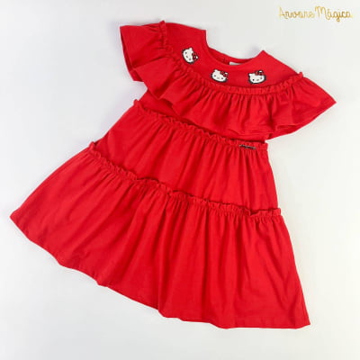 Vestido Infantil Momi Vermelho Patch Hello Kitty