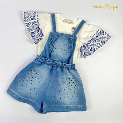 Jardineira Infantil com Blusa Mickey & Minnie Animê