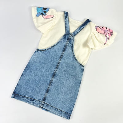 Salopete Infantil Momi Jeans Stitch com Blusa