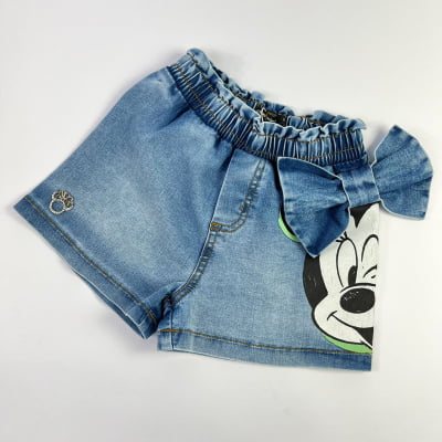 Short Infantil Jeans Laço Minnie Disney Animê