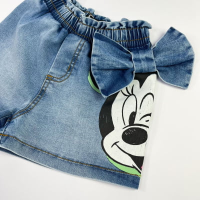 Short Infantil Jeans Laço Minnie Disney Animê