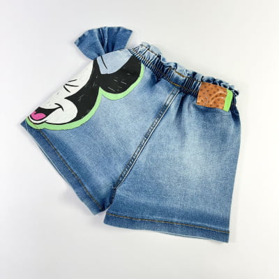 Short Infantil Jeans Laço Minnie Disney Animê