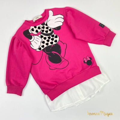 Vestido Infantil Animê Moletom Rosa Minnie Disney