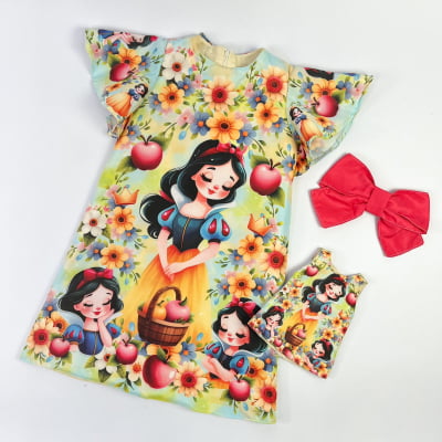 Vestido Infantil Branca de Neve com Laço 