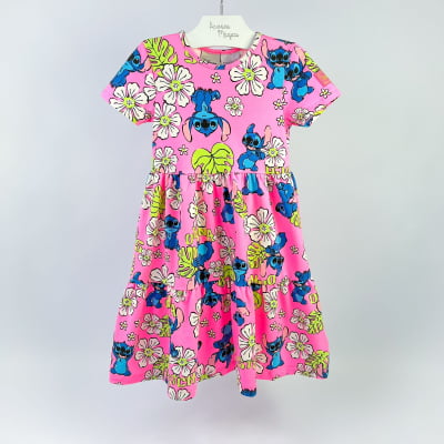 Vestido Infantil Momi Rosa Stitch Disney