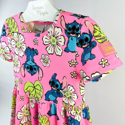 Vestido Infantil Momi Rosa Stitch Disney