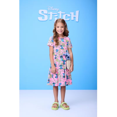 Vestido Infantil Momi Rosa Stitch Disney