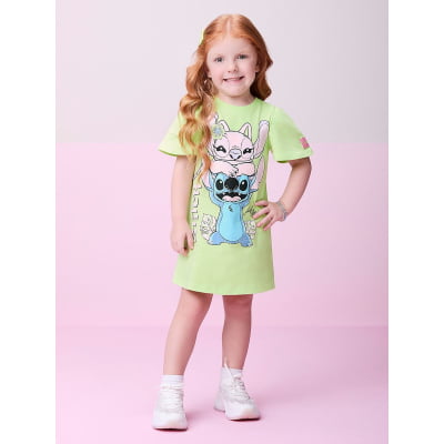 Vestido Infantil Momi Verde Lima Angel & Stitch Disney