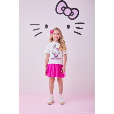 Vestido Infantil Momi Hello Kitty Barra Tule Rosa