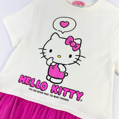 Vestido Infantil Hello Kitty Tule Rosa