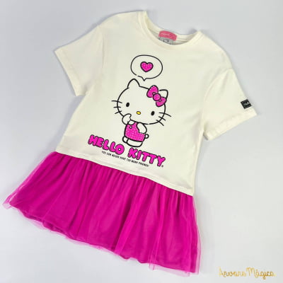 Vestido Infantil Hello Kitty Tule Rosa