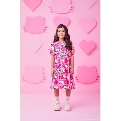 Vestido Infantil Momi Rosa Maçãzinhas Hello Kitty