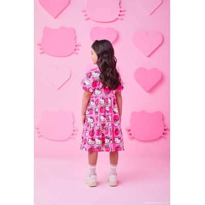 Vestido Infantil Momi Rosa Maçãzinhas Hello Kitty